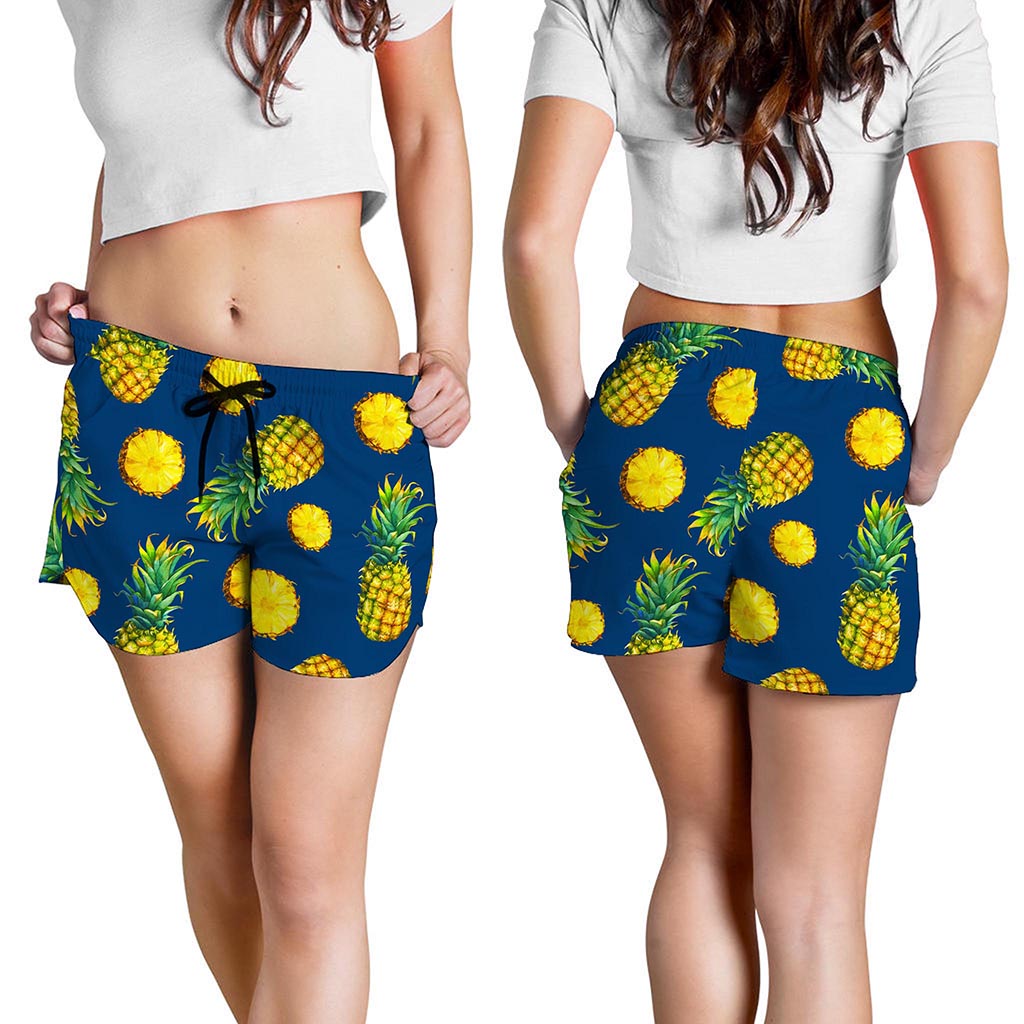 Blue Pineapple Pattern Print Women's Shorts