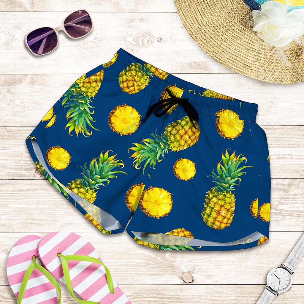 Blue Pineapple Pattern Print Women's Shorts