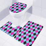 Blue Pink And Black Argyle Pattern Print 3 Piece Bath Mat Set