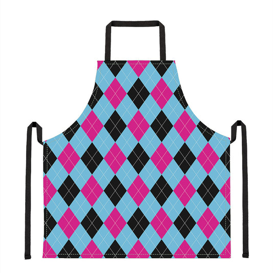Blue Pink And Black Argyle Pattern Print Apron