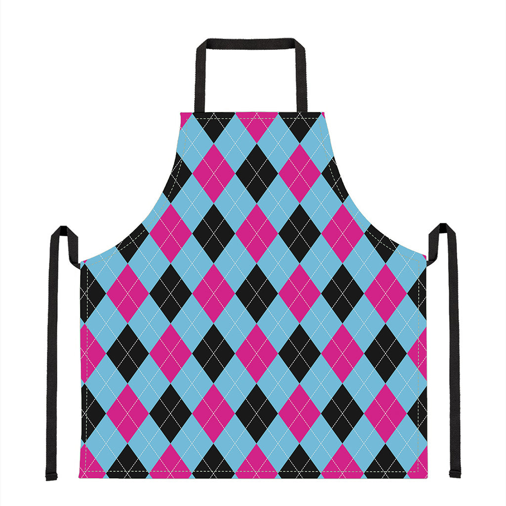 Blue Pink And Black Argyle Pattern Print Apron