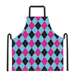 Blue Pink And Black Argyle Pattern Print Apron