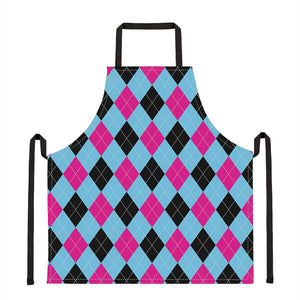 Blue Pink And Black Argyle Pattern Print Apron