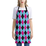 Blue Pink And Black Argyle Pattern Print Apron