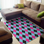 Blue Pink And Black Argyle Pattern Print Area Rug
