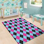 Blue Pink And Black Argyle Pattern Print Area Rug