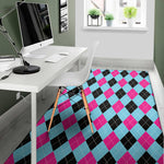 Blue Pink And Black Argyle Pattern Print Area Rug