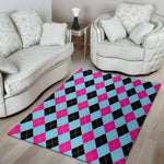 Blue Pink And Black Argyle Pattern Print Area Rug