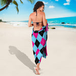 Blue Pink And Black Argyle Pattern Print Beach Sarong Wrap