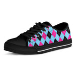 Blue Pink And Black Argyle Pattern Print Black Low Top Shoes
