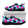 Blue Pink And Black Argyle Pattern Print Black Running Shoes