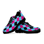 Blue Pink And Black Argyle Pattern Print Black Sneakers
