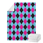 Blue Pink And Black Argyle Pattern Print Blanket
