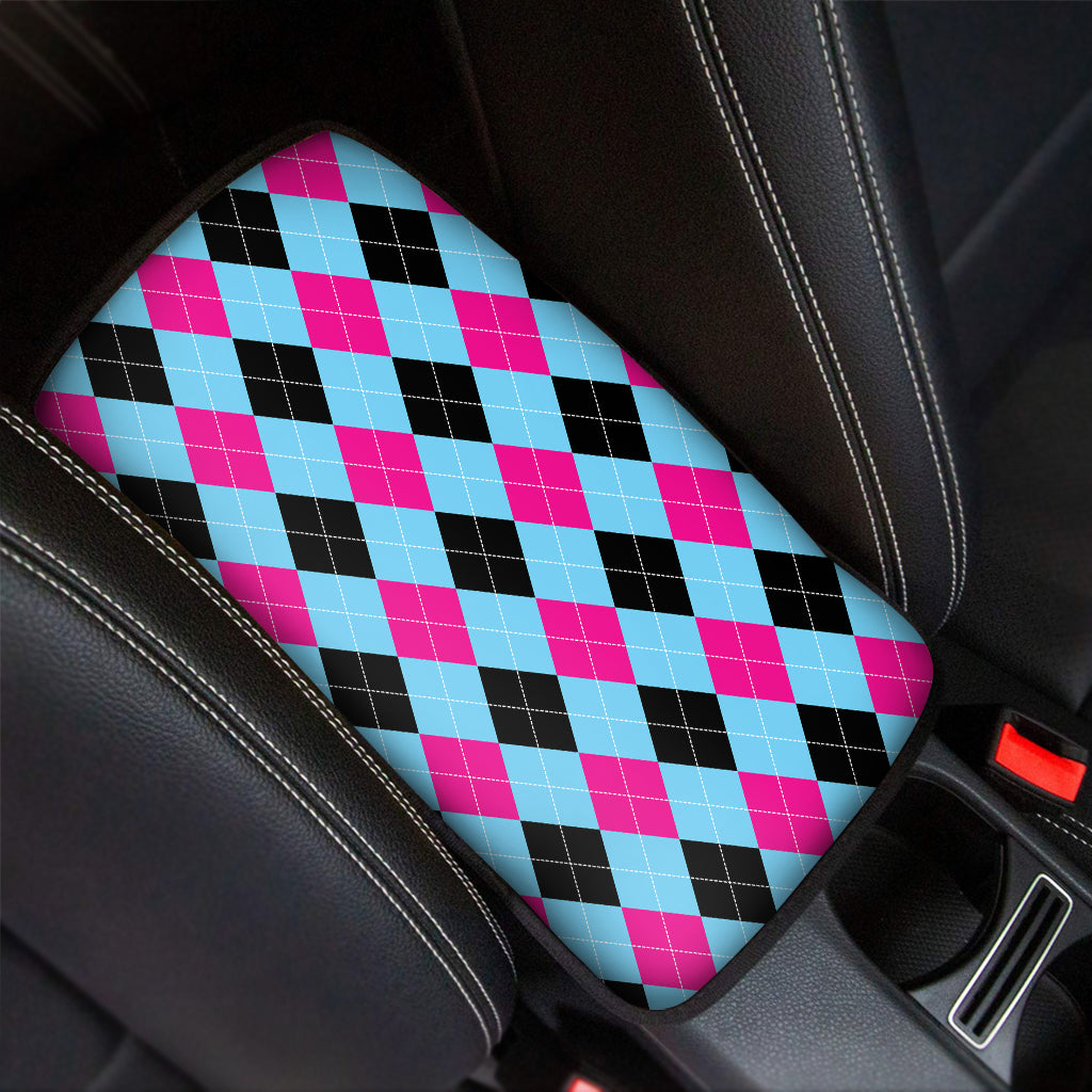 Blue Pink And Black Argyle Pattern Print Car Center Console Cover