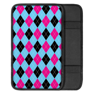 Blue Pink And Black Argyle Pattern Print Car Center Console Cover