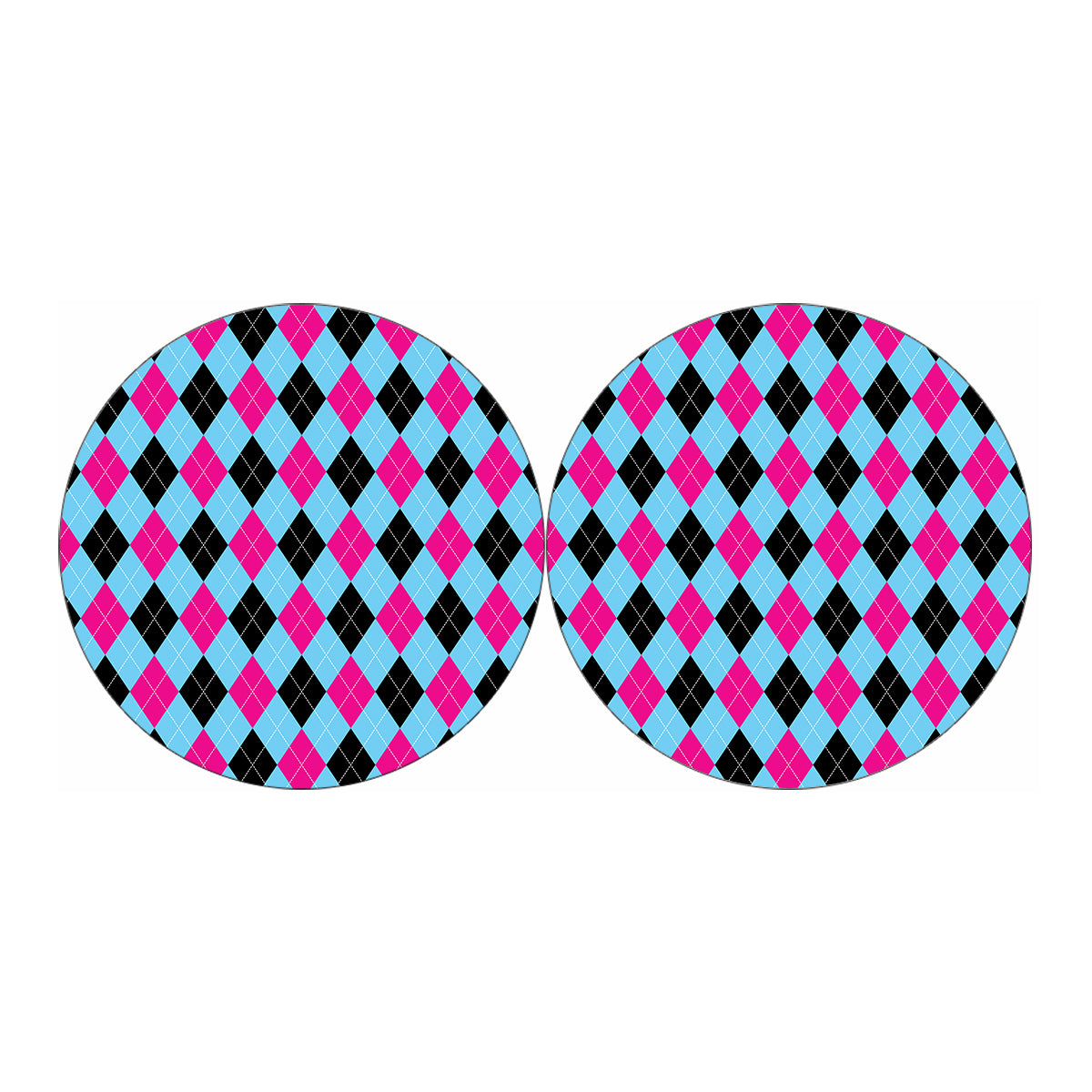 Blue Pink And Black Argyle Pattern Print Car Coasters