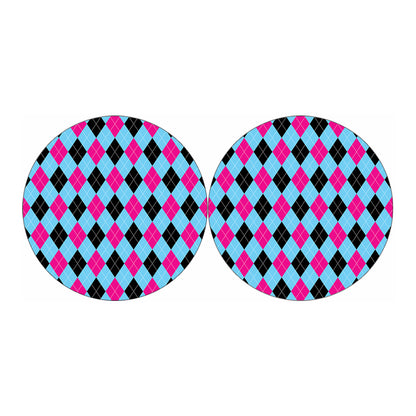 Blue Pink And Black Argyle Pattern Print Car Coasters