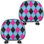Blue Pink And Black Argyle Pattern Print Car Headrest Covers