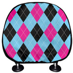Blue Pink And Black Argyle Pattern Print Car Headrest Covers
