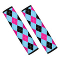 Blue Pink And Black Argyle Pattern Print Car Seat Belt Covers