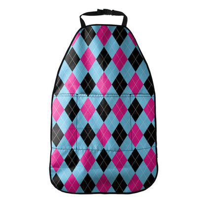 Blue Pink And Black Argyle Pattern Print Car Seat Organizers