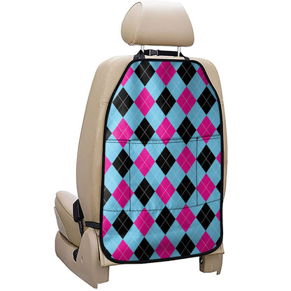 Blue Pink And Black Argyle Pattern Print Car Seat Organizers