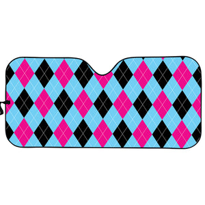 Blue Pink And Black Argyle Pattern Print Car Sun Shade