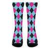 Blue Pink And Black Argyle Pattern Print Crew Socks