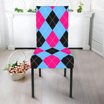 Blue Pink And Black Argyle Pattern Print Dining Chair Slipcover