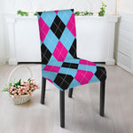 Blue Pink And Black Argyle Pattern Print Dining Chair Slipcover