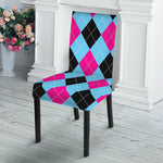 Blue Pink And Black Argyle Pattern Print Dining Chair Slipcover