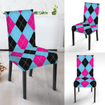 Blue Pink And Black Argyle Pattern Print Dining Chair Slipcover