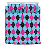 Blue Pink And Black Argyle Pattern Print Duvet Cover Bedding Set