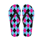 Blue Pink And Black Argyle Pattern Print Flip Flops