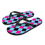 Blue Pink And Black Argyle Pattern Print Flip Flops
