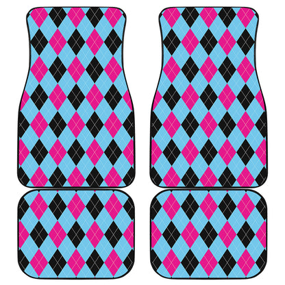 Blue Pink And Black Argyle Pattern Print Front and Back Car Floor Mats