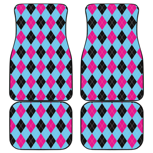 Blue Pink And Black Argyle Pattern Print Front and Back Car Floor Mats