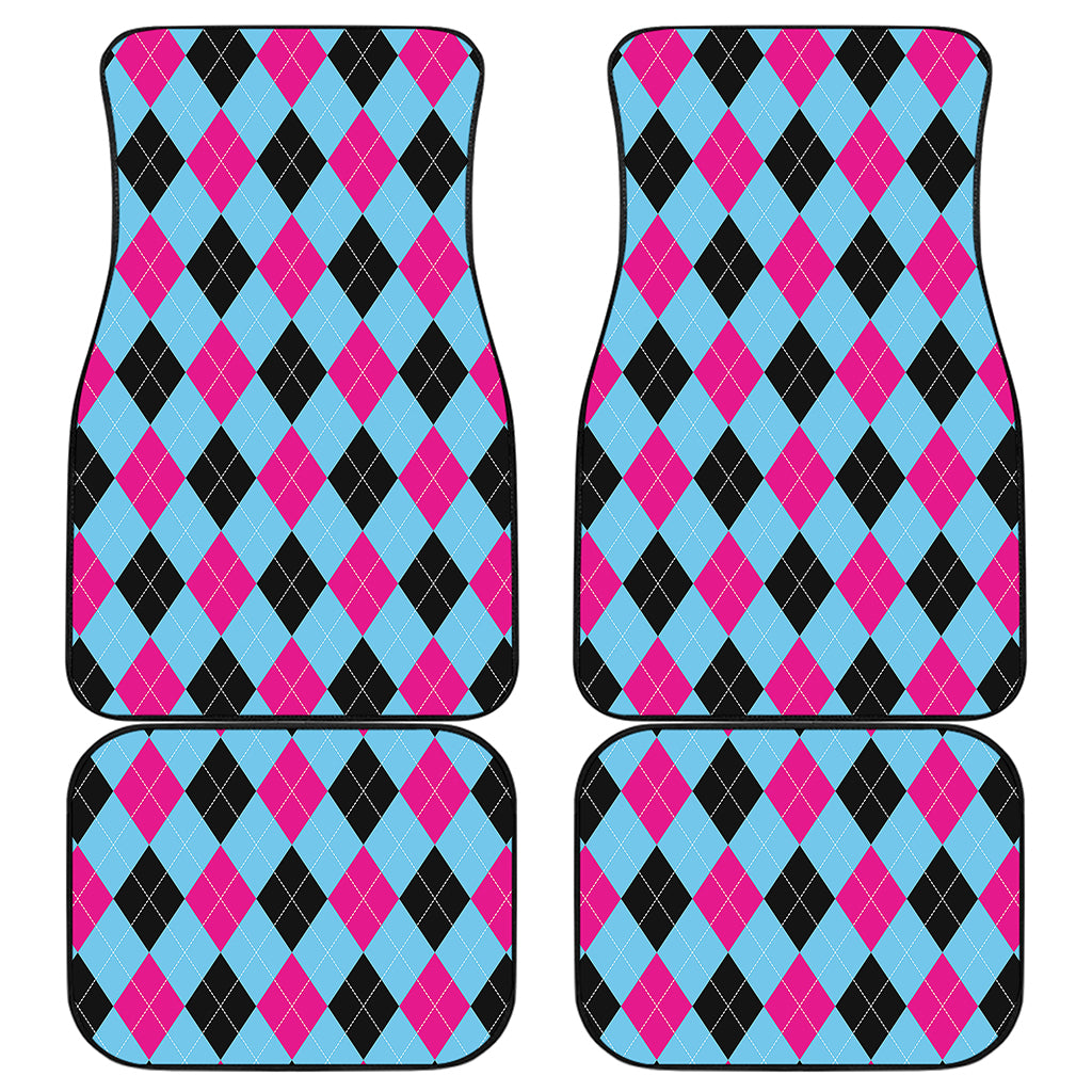 Blue Pink And Black Argyle Pattern Print Front and Back Car Floor Mats