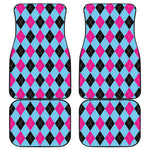 Blue Pink And Black Argyle Pattern Print Front and Back Car Floor Mats