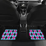 Blue Pink And Black Argyle Pattern Print Front and Back Car Floor Mats