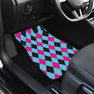 Blue Pink And Black Argyle Pattern Print Front and Back Car Floor Mats