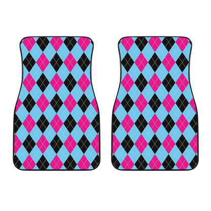 Blue Pink And Black Argyle Pattern Print Front Car Floor Mats