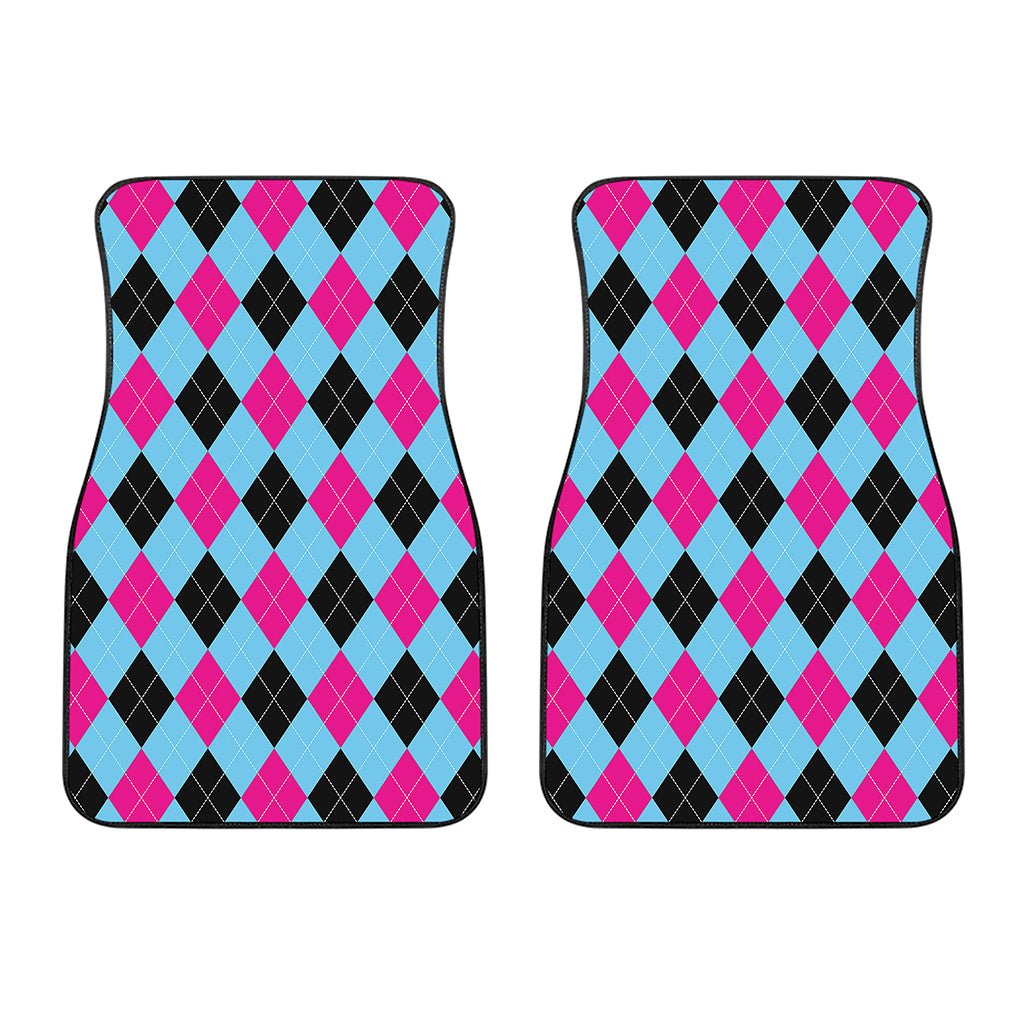 Blue Pink And Black Argyle Pattern Print Front Car Floor Mats