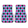 Blue Pink And Black Argyle Pattern Print Front Car Floor Mats