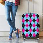Blue Pink And Black Argyle Pattern Print Luggage Cover