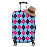 Blue Pink And Black Argyle Pattern Print Luggage Cover