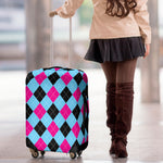 Blue Pink And Black Argyle Pattern Print Luggage Cover
