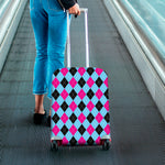 Blue Pink And Black Argyle Pattern Print Luggage Cover