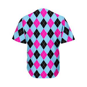 Blue Pink And Black Argyle Pattern Print Men's Baseball Jersey