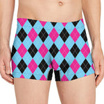 Blue Pink And Black Argyle Pattern Print Men's Boxer Briefs